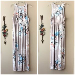 Tan Floral Racerback Maxi Dress One Size, NWOT